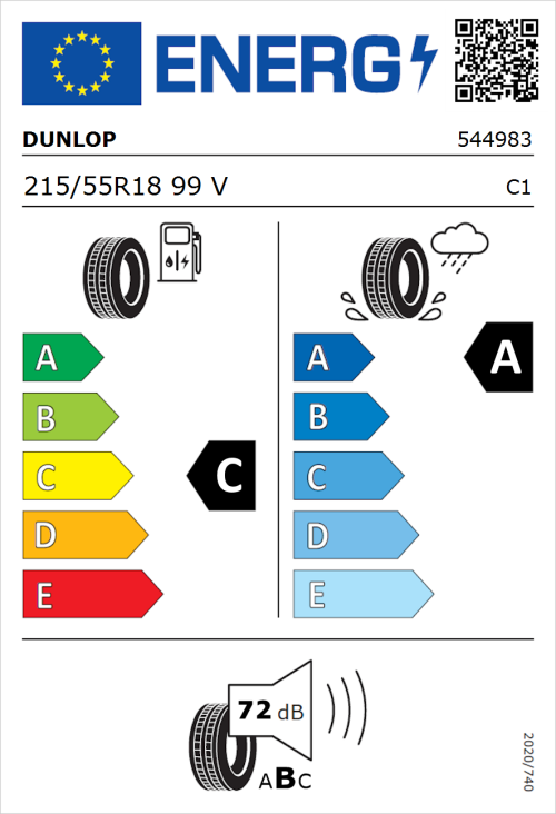 Tyre Label for Dunlop SP Sport Maxx RT 2 215/55R18 99V