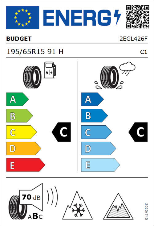 Tyre Label for Budget Budget 195/65R15 91H