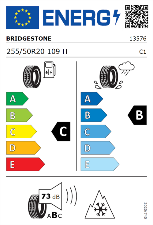 Tyre Label for Bridgestone Blizzak LM001 255/50R20 109H