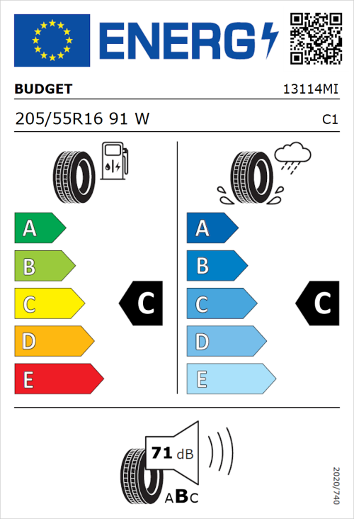 Tyre Label for Budget Budget 205/55R16 91W